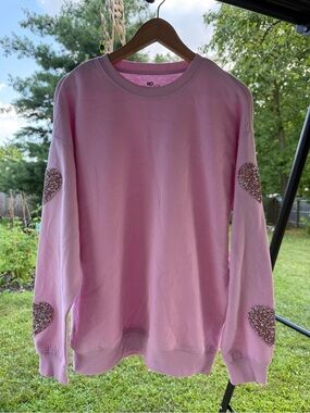 Goodie Two Sleeves Pink Sequin Heart Elbow Patch Oversized Sweatshirt Medium